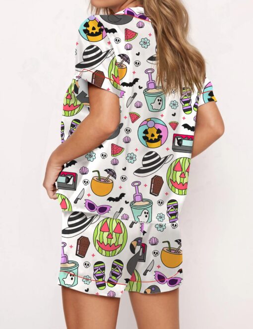 Summerween Halloween Spooky Silky Satin Pajama Set For Women - Image 3