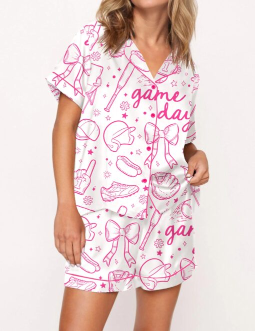 Baseball Game Day Silky Satin Pajama Set For Women - Image 3