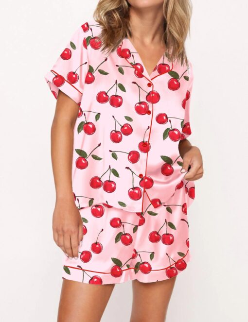 Cherries Silky Satin Pajama Set For Women - Image 7