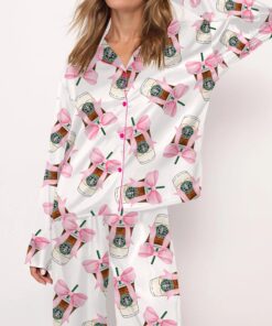 Coquette Coffee Satin Pajama Set For Women