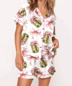 Pickles Coquette Bow Satin Pajama Set For Women, Pajamas Set, Pickles Pajamas, Party Pajama Set, Satin Pajamas For Bridesmaid