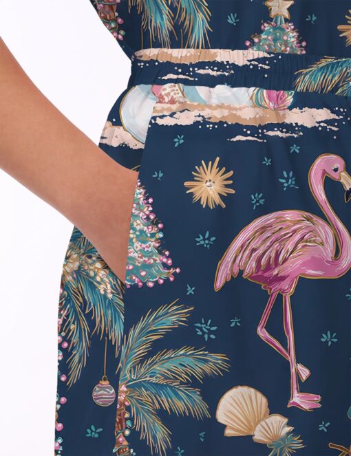 Flamingo Christmas Silky Satin Pajama Set For Women - Image 3
