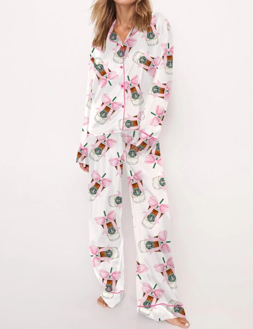 Coquette Coffee Satin Pajama Set For Women - Image 2