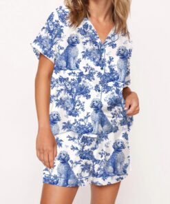 Chinoiserie Goldendoodle Silky Satin Pajama Set For Women