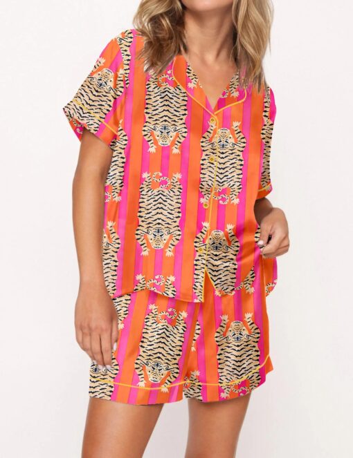 Tiger Print Silky Satin Pajama Set For Women - Image 3
