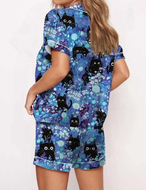 Black Cats Silky Satin Pajama Set For Women - Image 2