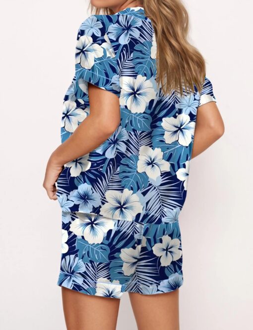 Hawaiian Floral Silky Satin Pajama Set For Women - Image 3