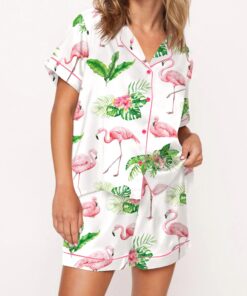 Watercolor Flamingo Silky Satin Pajama Set For Women