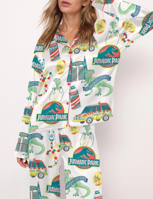 Jurassic Dinosaur Park Satin Pajama Set For Women - Image 3