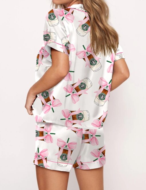 Coquette Coffee Satin Pajama Set For Women - Image 4