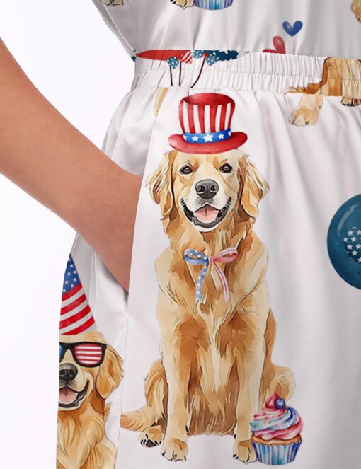 4th Of July Patriotic Golden Retriever Silky Satin Pajama Set For Women - Image 5
