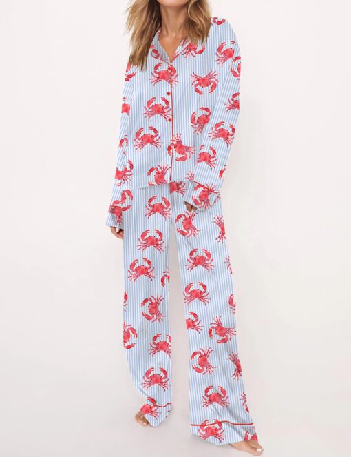 Crab Stripe Silky Satin Pajama Set For Women - Image 7