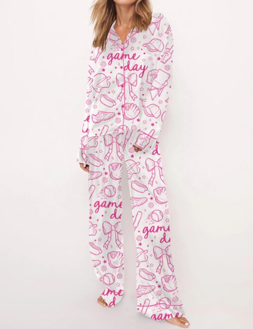 Baseball Game Day Silky Satin Pajama Set For Women - Image 6