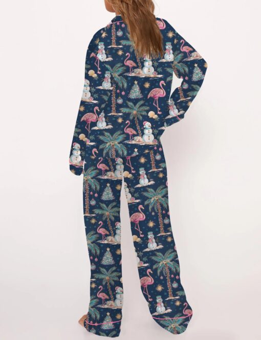 Flamingo Christmas Silky Satin Pajama Set For Women - Image 5