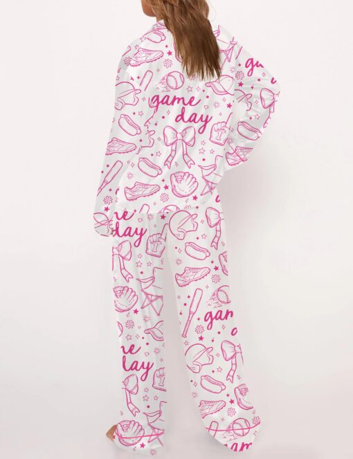 Baseball Game Day Silky Satin Pajama Set For Women - Image 7