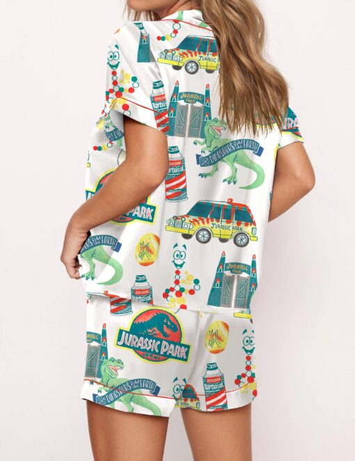 Jurassic Dinosaur Park Satin Pajama Set For Women - Image 2