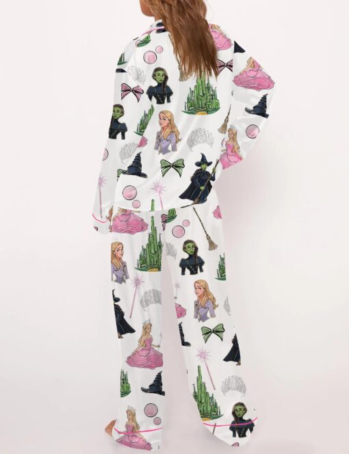 Elphaba And Glinda Glitter Silky Satin Pajama Set For Women - Image 6
