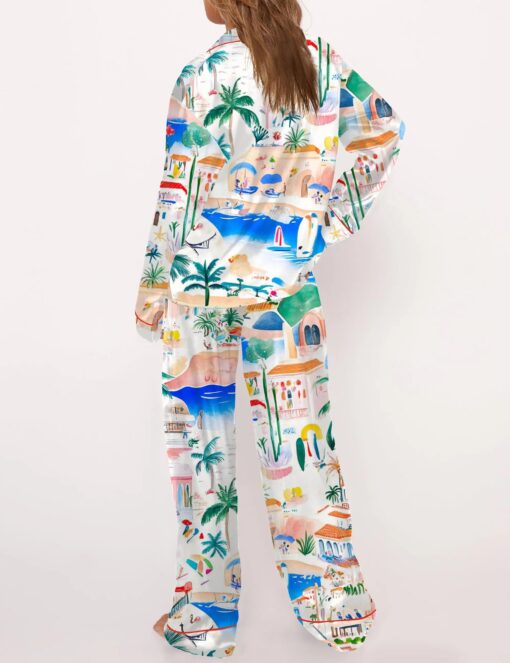 Italian Mediterranean Beach Silky Satin Pajama Set For Women - Image 7