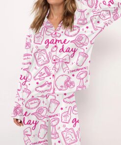 Football Doodles Game Day Silky Satin Pajama Set For Women
