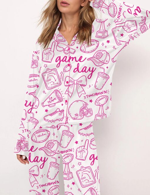 Football Doodles Game Day Silky Satin Pajama Set For Women