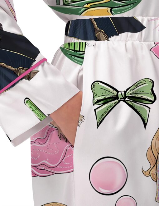 Elphaba And Glinda Glitter Silky Satin Pajama Set For Women - Image 4
