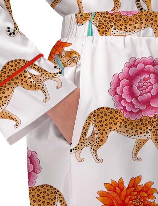 Chinoiserie Cheetah Silky Satin Pajama Set For Women - Image 5