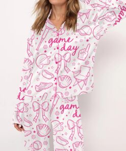 Baseball Game Day Silky Satin Pajama Set For Women