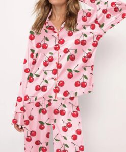 Cherries Silky Satin Pajama Set For Women