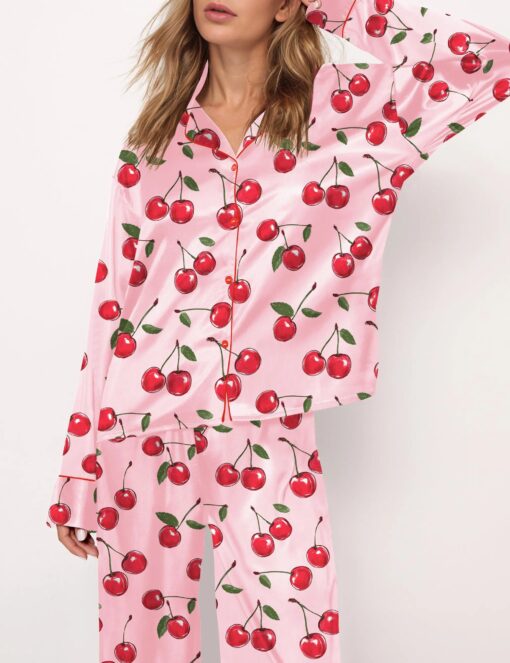 Cherries Silky Satin Pajama Set For Women