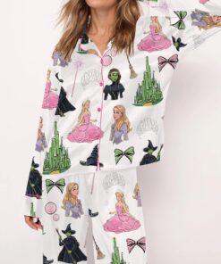 Elphaba And Glinda Glitter Silky Satin Pajama Set For Women