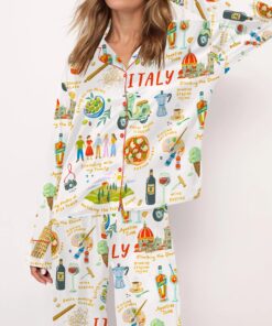 Italian Vacation Silky Satin Pajama Set For Women