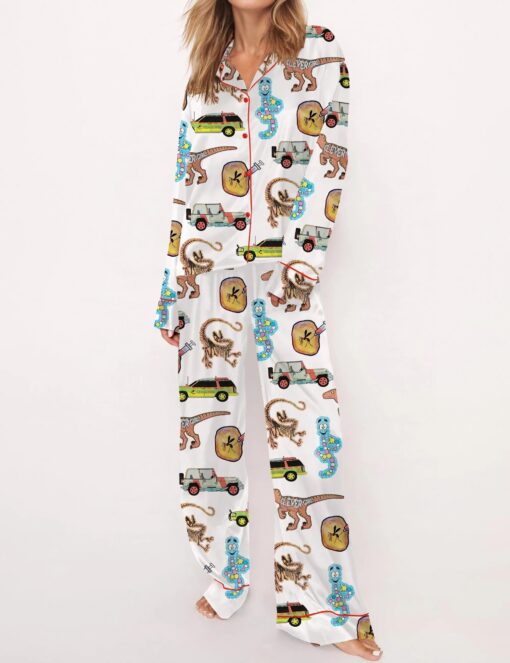 Jurassic Dinosaurs World Silky Satin Pajama Set For Women - Image 2
