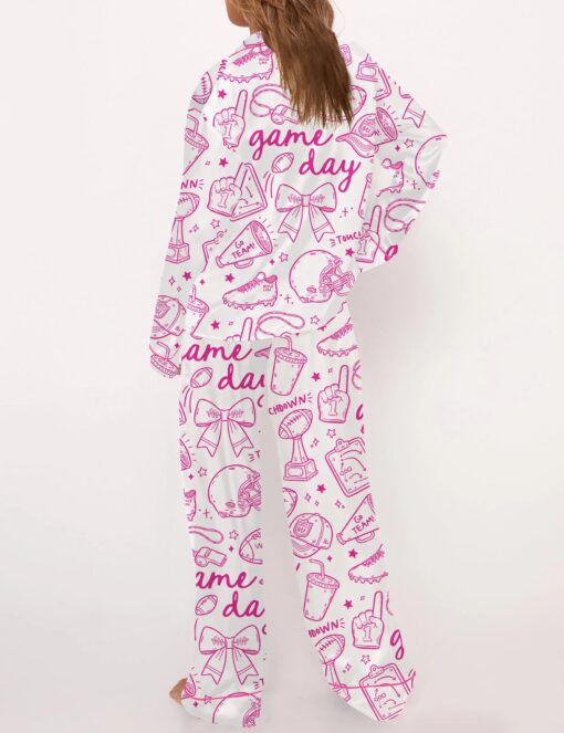 Football Doodles Game Day Silky Satin Pajama Set For Women - Image 2