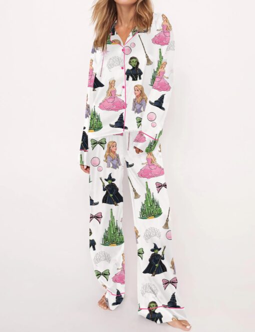 Elphaba And Glinda Glitter Silky Satin Pajama Set For Women - Image 7