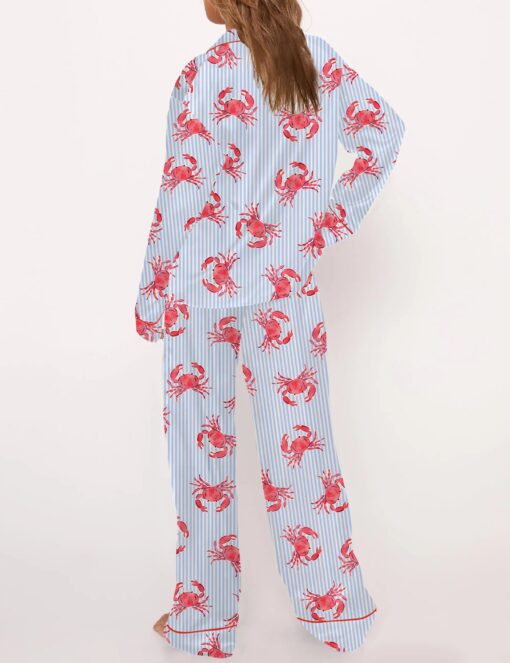 Crab Stripe Silky Satin Pajama Set For Women - Image 6