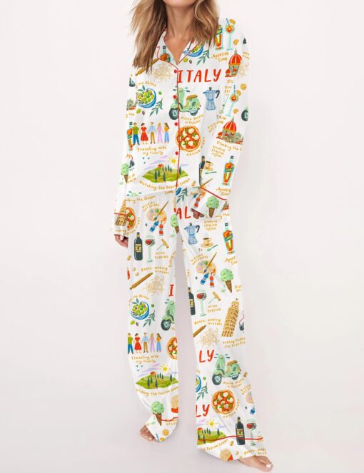 Italian Vacation Silky Satin Pajama Set For Women - Image 2