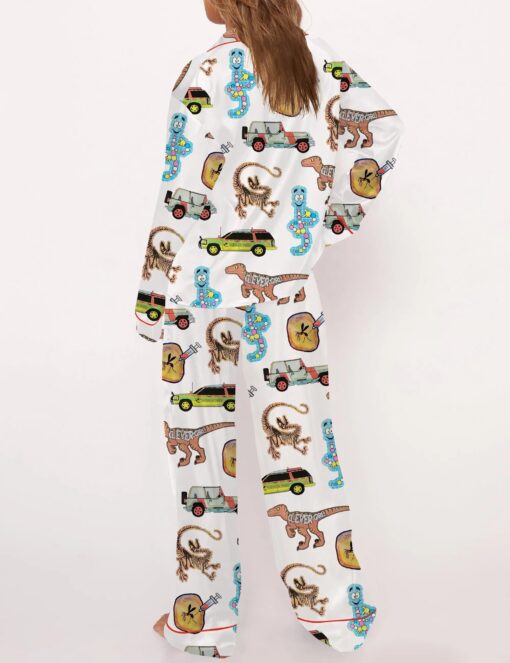Jurassic Dinosaurs World Silky Satin Pajama Set For Women - Image 3
