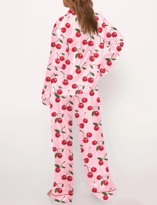 Cherries Silky Satin Pajama Set For Women - Image 2
