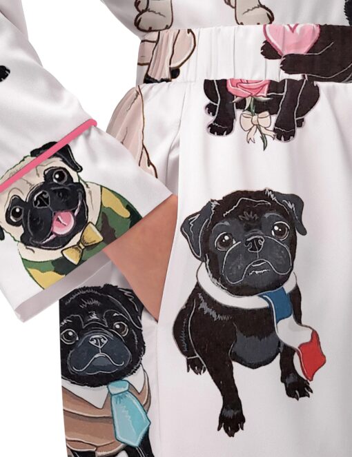 Cute Pug Silky Satin Pajama Set For Women - Image 4
