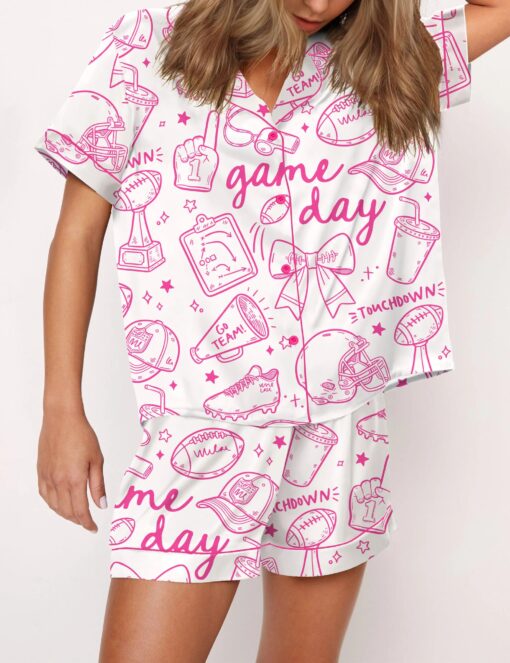Football Doodles Game Day Silky Satin Pajama Set For Women - Image 5