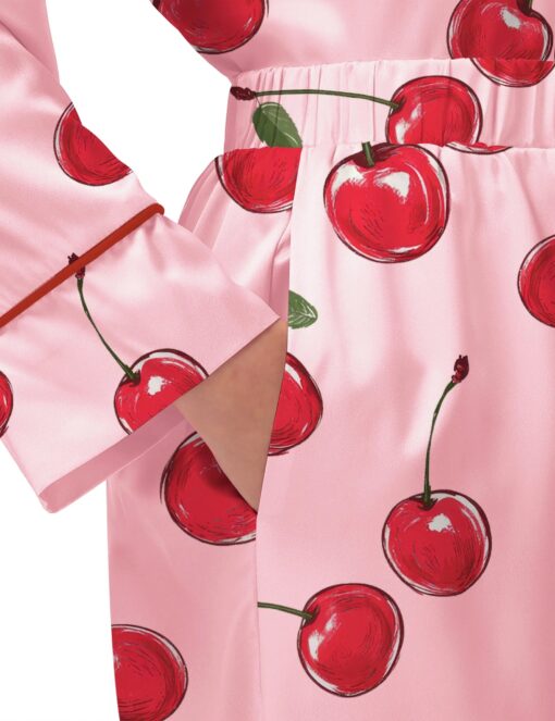 Cherries Silky Satin Pajama Set For Women - Image 4