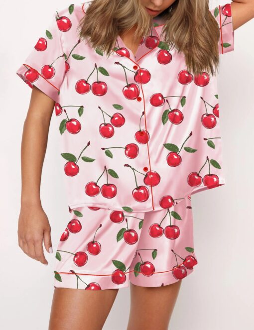 Cherries Silky Satin Pajama Set For Women - Image 6