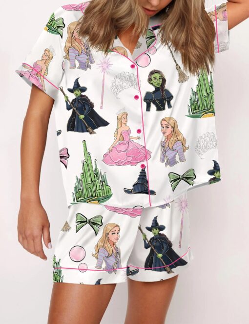 Elphaba And Glinda Glitter Silky Satin Pajama Set For Women - Image 3