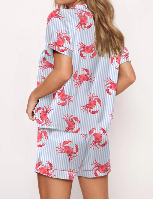 Crab Stripe Silky Satin Pajama Set For Women - Image 2