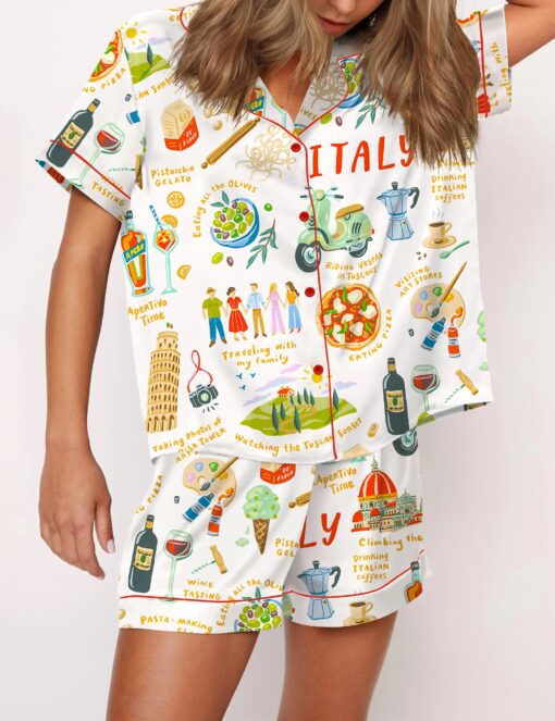 Italian Vacation Silky Satin Pajama Set For Women - Image 7