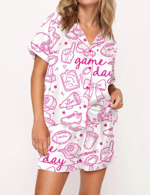 Football Doodles Game Day Silky Satin Pajama Set For Women - Image 6