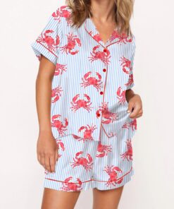 Crab Stripe Silky Satin Pajama Set For Women