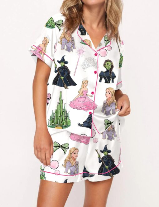 Elphaba And Glinda Glitter Silky Satin Pajama Set For Women - Image 2