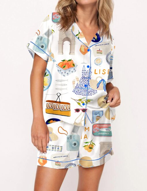 Lisbon Portugal Travel Silky Satin Pajama Set For Women - Image 8