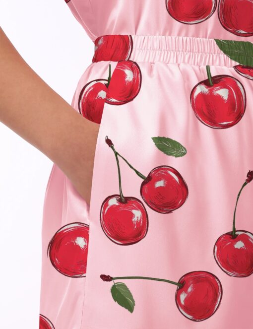 Cherries Silky Satin Pajama Set For Women - Image 8